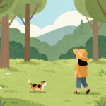 dog and person in a forest