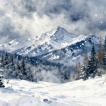 trees and snow mountain view