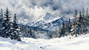 trees and snow mountain view