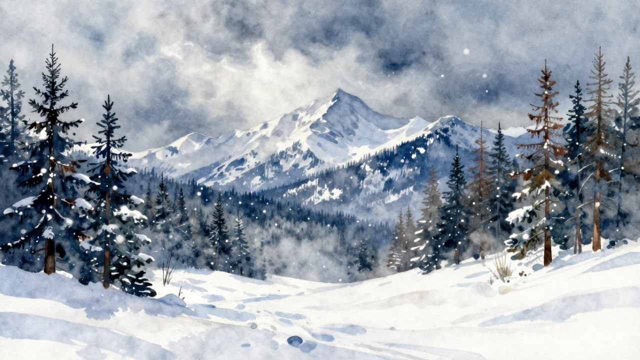 Trees and Snow Mountain View
