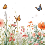 beautiful flowers and butterflies