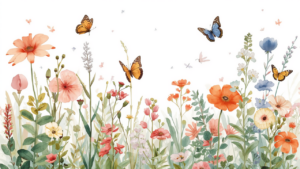 beautiful flowers and butterflies